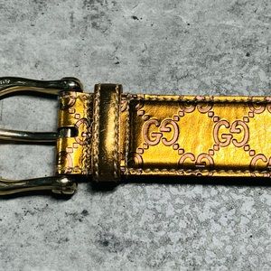 Vintage Gucci Bronze Metallic Guccissima  Leather Belt 30MM